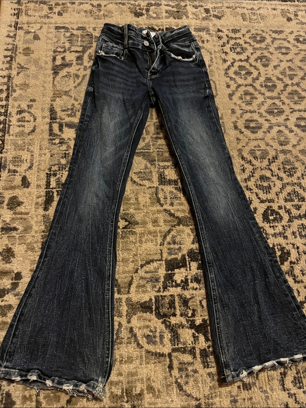 BKE Youth Girls Dark Blue Flare Jeans with Frayed Hem